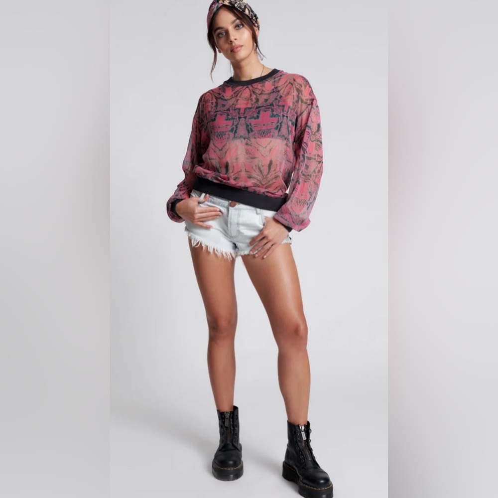 NWT Kaleidoscope Crew Long Sleeve Sheer Top